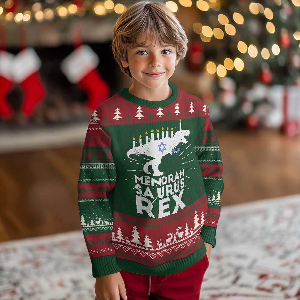 Funny Hanukkah Ugly Christmas Sweater Menorah Saurus Rex Dinosaur David Star TS11 Christmas Print Your Wear