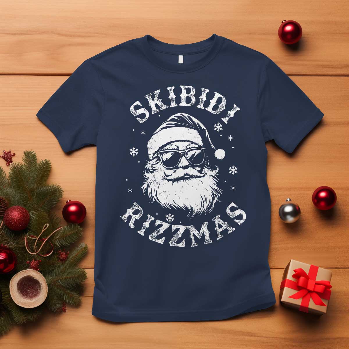 Funny Skibidi Rizzmas Christmas T Shirt Vintage Sigmas Charisma Rizz Cool Santa TS11 Navy Print Your Wear