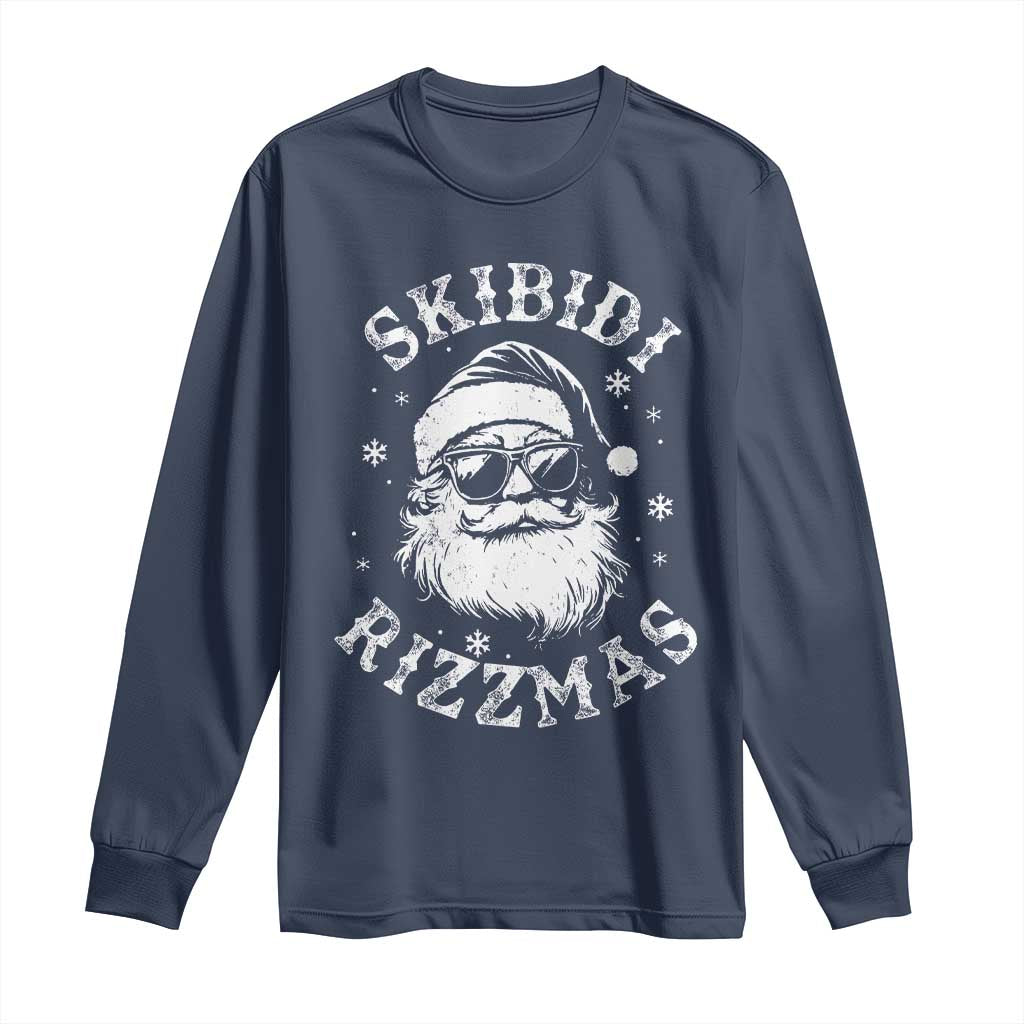 Funny Skibidi Rizzmas Christmas Long Sleeve Shirt Vintage Sigmas Charisma Rizz Cool Santa TS11 Navy Print Your Wear