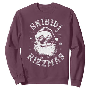 Funny Skibidi Rizzmas Christmas Sweatshirt Vintage Sigmas Charisma Rizz Cool Santa TS11 Maroon Print Your Wear