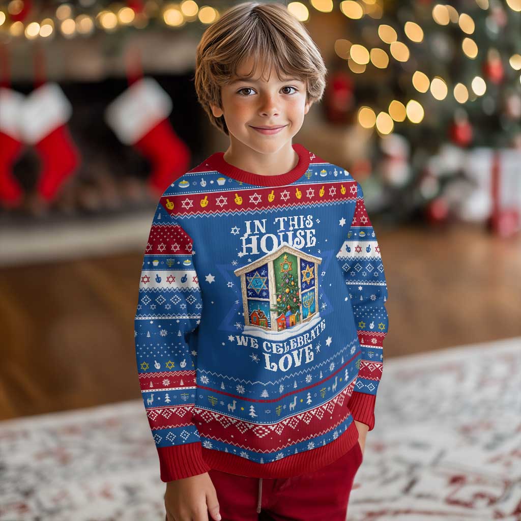 Funny Chanukah Christmas Hanukkah Ugly Sweater In This House We Celebrate Love Chrismukkah TS11 Blue Red Print Your Wear