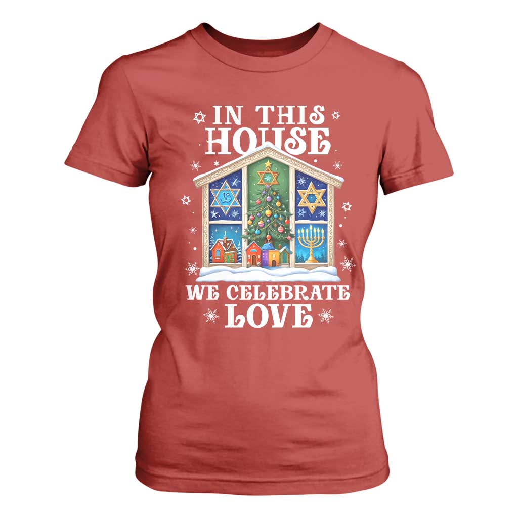 Funny Hanukkah Christmas T Shirt For Women In This House We Celebrate Love Chrismukkah TS11 Red Print Your Wear