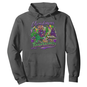 Christmas Cajun Louisiana Saint Symbol Alligator Pelican Xmas Tree Hoodie TS11 Dark Heather Print Your Wear