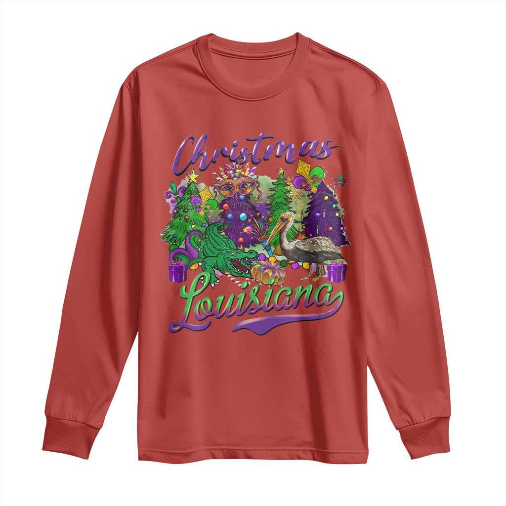 Christmas Cajun Louisiana Saint Symbol Alligator Pelican Xmas Tree Long Sleeve Shirt TS11 Red Print Your Wear