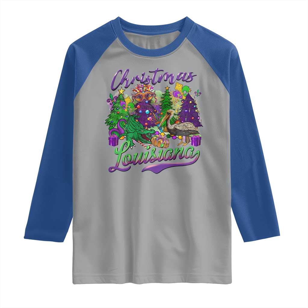 Christmas Cajun Louisiana Saint Symbol Alligator Pelican Xmas Tree Raglan Shirt TS11 Sport Gray Royal Print Your Wear