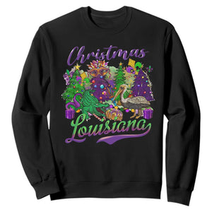 Christmas Cajun Louisiana Saint Symbol Alligator Pelican Xmas Tree Sweatshirt TS11 Black Print Your Wear