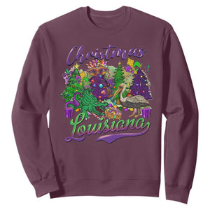 Christmas Cajun Louisiana Saint Symbol Alligator Pelican Xmas Tree Sweatshirt TS11 Maroon Print Your Wear