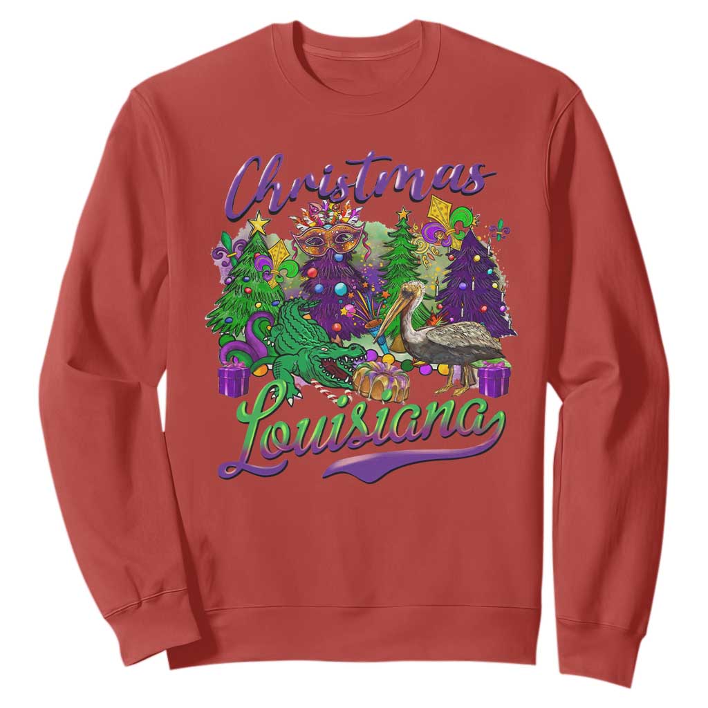 Christmas Cajun Louisiana Saint Symbol Alligator Pelican Xmas Tree Sweatshirt TS11 Red Print Your Wear
