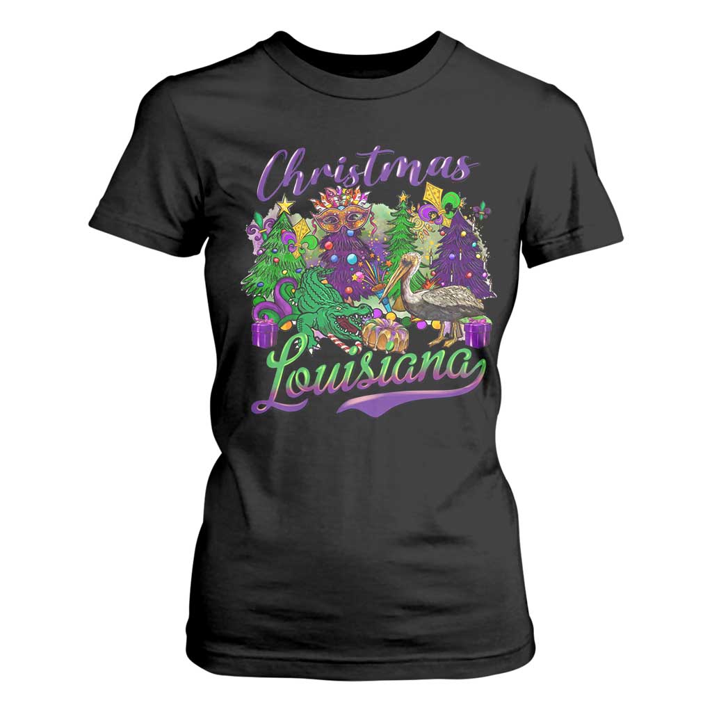 Christmas Cajun Louisiana Saint Symbol Alligator Pelican Xmas Tree T Shirt For Women TS11 Black Print Your Wear