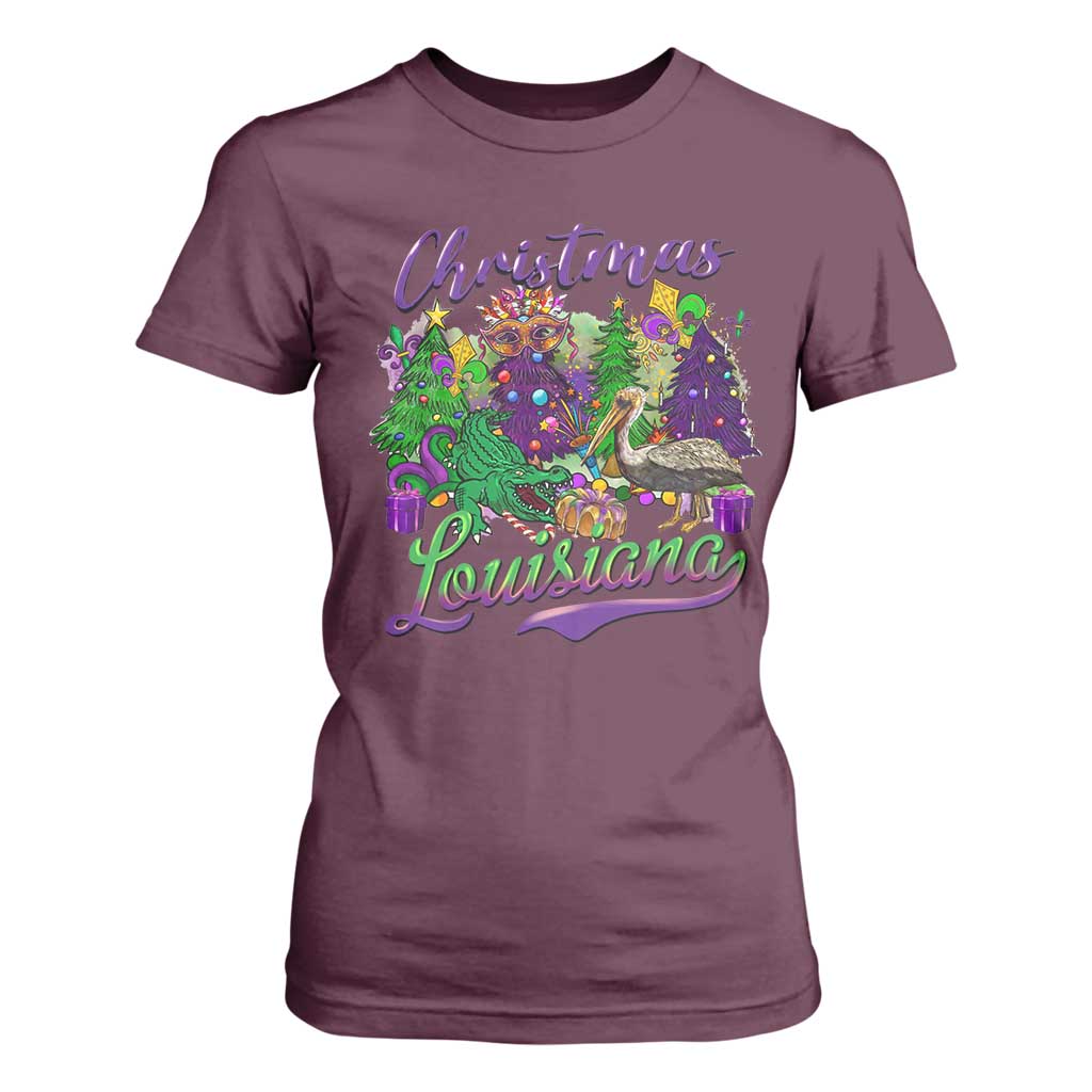 Christmas Cajun Louisiana Saint Symbol Alligator Pelican Xmas Tree T Shirt For Women TS11 Maroon Print Your Wear