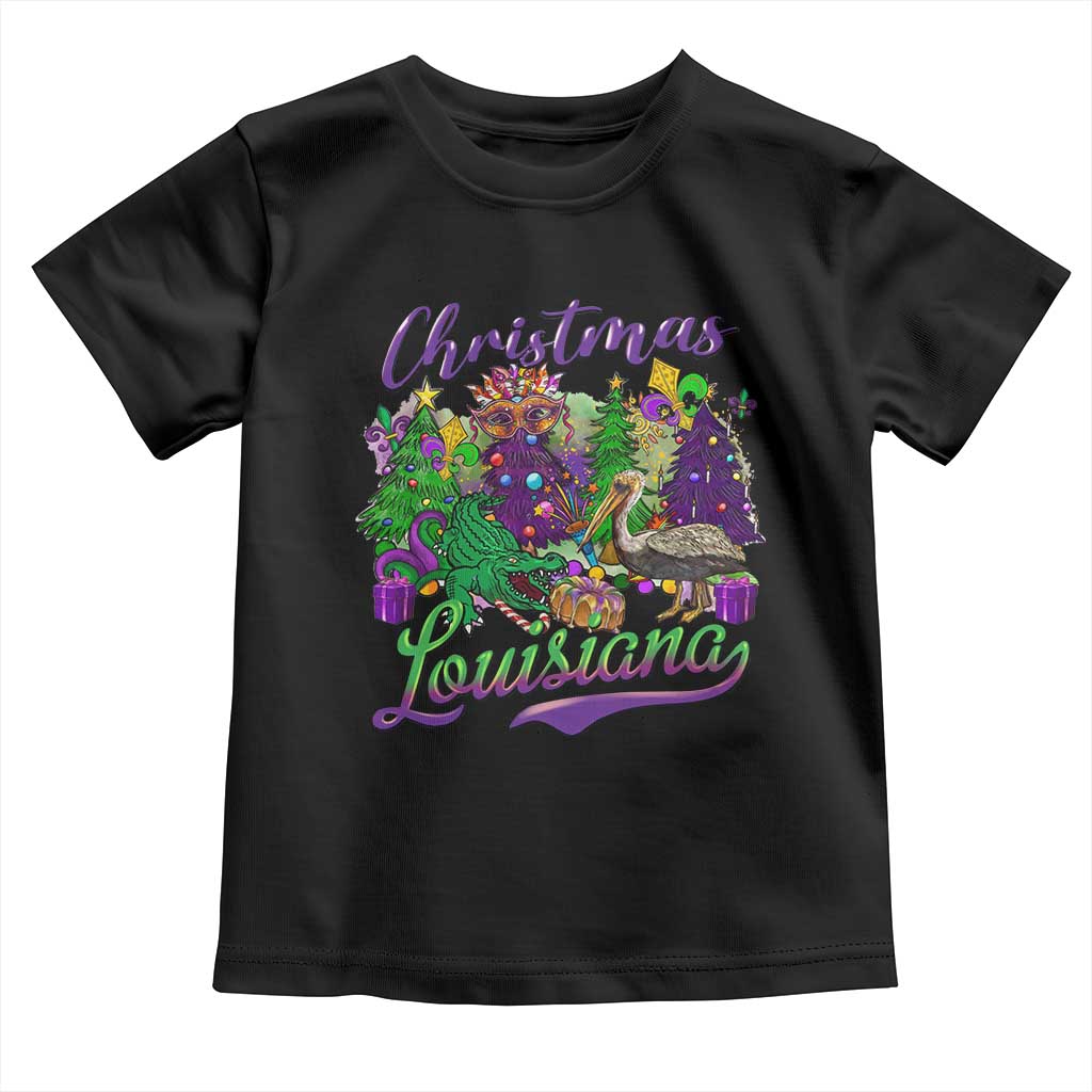 Christmas Cajun Louisiana Saint Symbol Alligator Pelican Xmas Tree Toddler T Shirt TS11 Black Print Your Wear