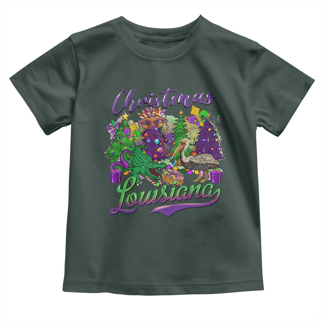 Christmas Cajun Louisiana Saint Symbol Alligator Pelican Xmas Tree Toddler T Shirt TS11 Dark Forest Green Print Your Wear