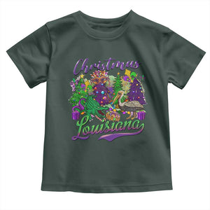 Christmas Cajun Louisiana Saint Symbol Alligator Pelican Xmas Tree Toddler T Shirt TS11 Dark Forest Green Print Your Wear