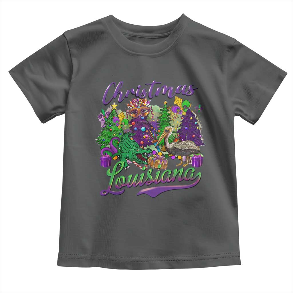 Christmas Cajun Louisiana Saint Symbol Alligator Pelican Xmas Tree Toddler T Shirt TS11 Dark Heather Print Your Wear