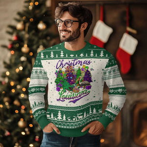 Xmas Cajun Louisiana Saint Symbol Alligator Pelican Tree Ugly Christmas Sweater TS11 Green Print Your Wear