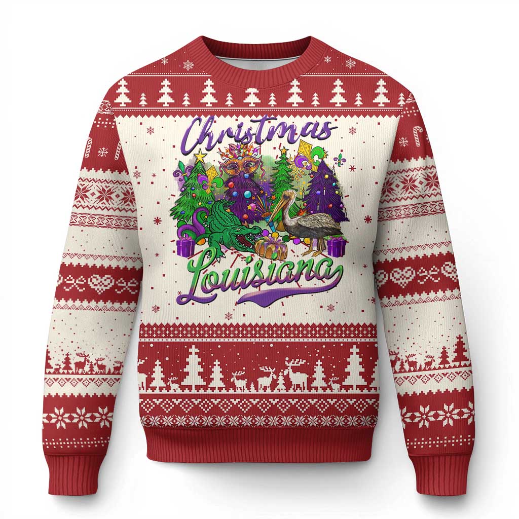Xmas Cajun Louisiana Saint Symbol Alligator Pelican Tree Ugly Christmas Sweater TS11 Red Print Your Wear