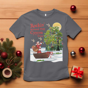 Funny Christmas Cajun Louisiana T Shirt Rockin' Around The Cypress Trees Santa Alligator TS11 Charcoal Print Your Wear