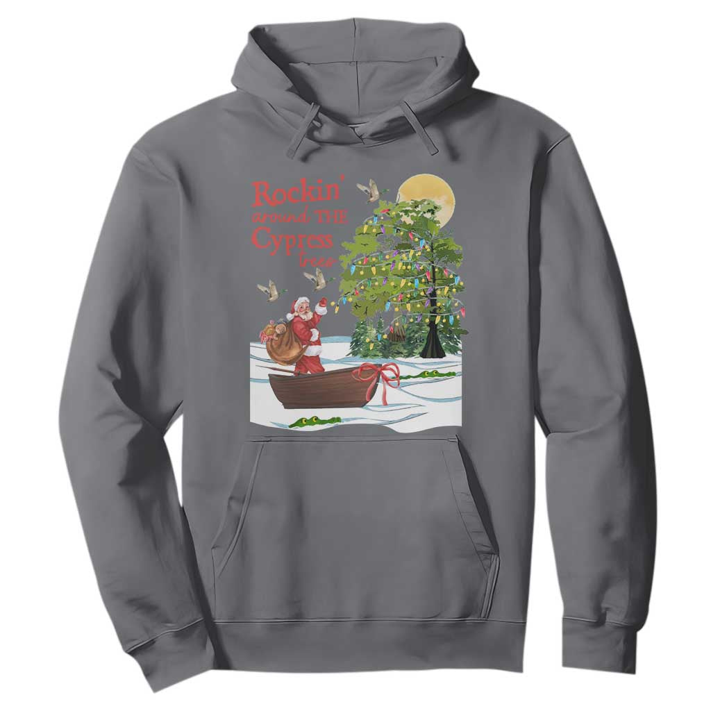 Funny Christmas Cajun Louisiana Hoodie Rockin' Around The Cypress Trees Santa Alligator TS11 Charcoal Print Your Wear