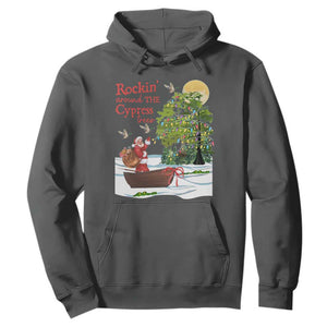 Funny Christmas Cajun Louisiana Hoodie Rockin' Around The Cypress Trees Santa Alligator TS11 Dark Heather Print Your Wear