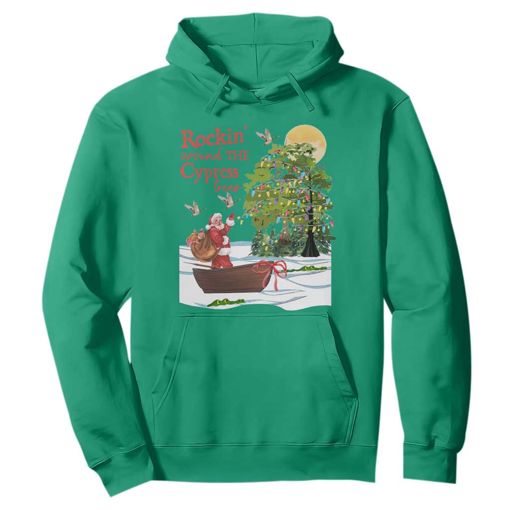 Funny Christmas Cajun Louisiana Hoodie Rockin' Around The Cypress Trees Santa Alligator TS11 Irish Green Print Your Wear