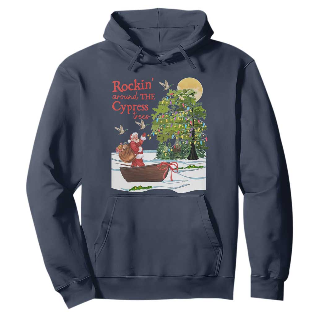 Funny Christmas Cajun Louisiana Hoodie Rockin' Around The Cypress Trees Santa Alligator TS11 Navy Print Your Wear