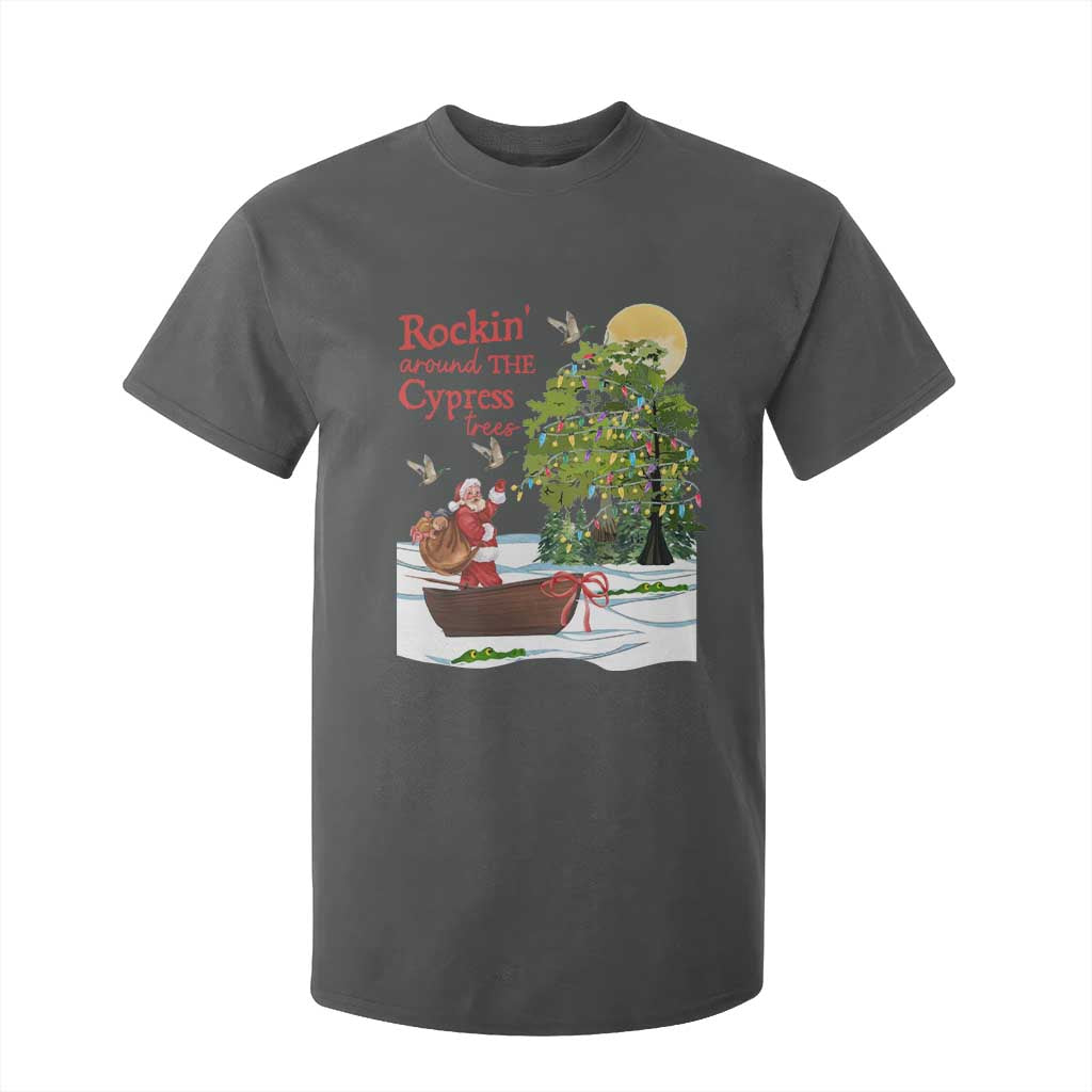Funny Christmas Cajun Louisiana T Shirt For Kid Rockin' Around The Cypress Trees Santa Alligator TS11 Dark Heather Print Your Wear