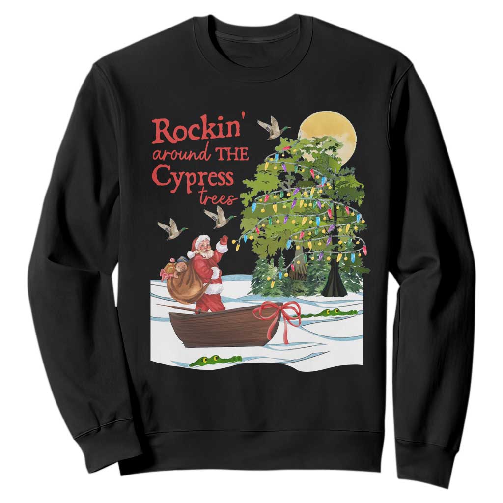 Funny Christmas Cajun Louisiana Sweatshirt Rockin' Around The Cypress Trees Santa Alligator TS11 Black Print Your Wear
