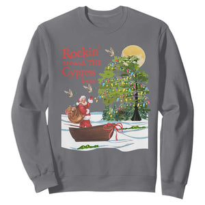 Funny Christmas Cajun Louisiana Sweatshirt Rockin' Around The Cypress Trees Santa Alligator TS11 Charcoal Print Your Wear