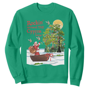 Funny Christmas Cajun Louisiana Sweatshirt Rockin' Around The Cypress Trees Santa Alligator TS11 Irish Green Print Your Wear