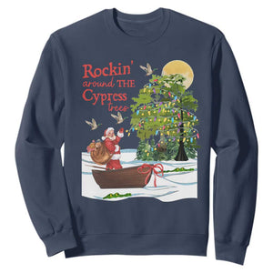 Funny Christmas Cajun Louisiana Sweatshirt Rockin' Around The Cypress Trees Santa Alligator TS11 Navy Print Your Wear