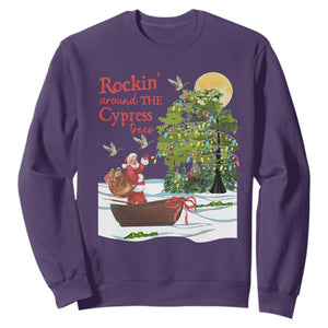 Funny Christmas Cajun Louisiana Sweatshirt Rockin' Around The Cypress Trees Santa Alligator TS11 Purple Print Your Wear