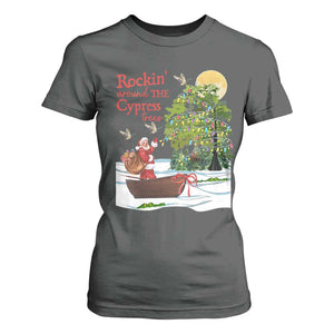 Funny Christmas Cajun Louisiana T Shirt For Women Rockin' Around The Cypress Trees Santa Alligator TS11 Dark Heather Print Your Wear