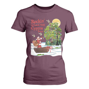 Funny Christmas Cajun Louisiana T Shirt For Women Rockin' Around The Cypress Trees Santa Alligator TS11 Maroon Print Your Wear