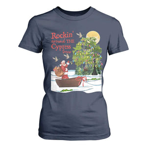 Funny Christmas Cajun Louisiana T Shirt For Women Rockin' Around The Cypress Trees Santa Alligator TS11 Navy Print Your Wear