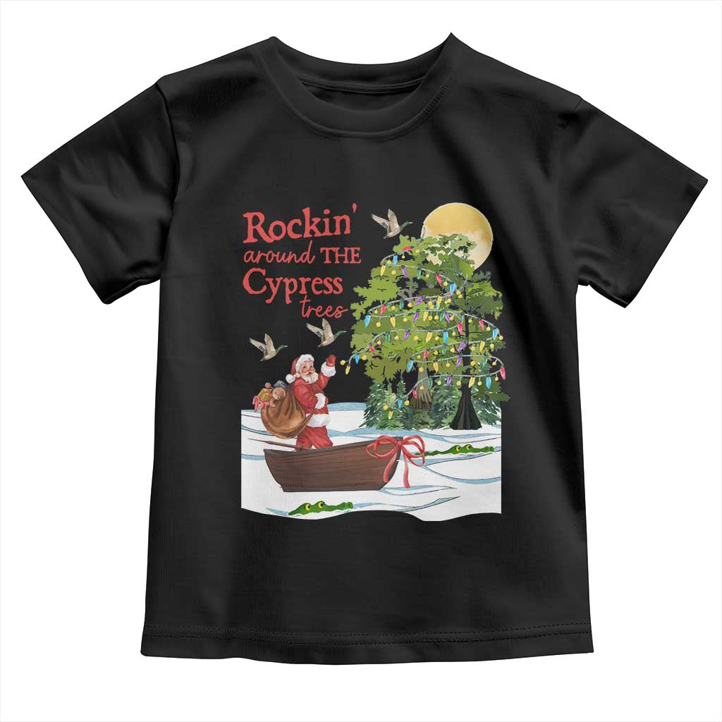 Funny Christmas Cajun Louisiana Toddler T Shirt Rockin' Around The Cypress Trees Santa Alligator TS11 Black Print Your Wear