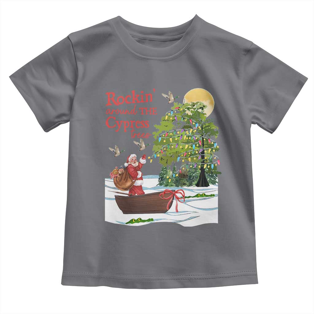 Funny Christmas Cajun Louisiana Toddler T Shirt Rockin' Around The Cypress Trees Santa Alligator TS11 Charcoal Print Your Wear