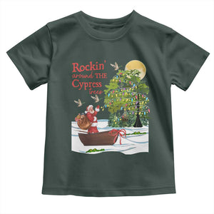 Funny Christmas Cajun Louisiana Toddler T Shirt Rockin' Around The Cypress Trees Santa Alligator TS11 Dark Forest Green Print Your Wear