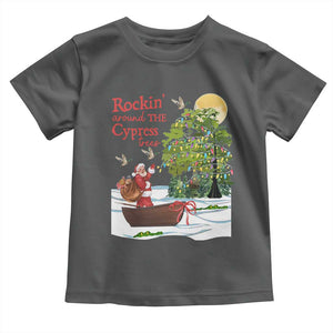 Funny Christmas Cajun Louisiana Toddler T Shirt Rockin' Around The Cypress Trees Santa Alligator TS11 Dark Heather Print Your Wear