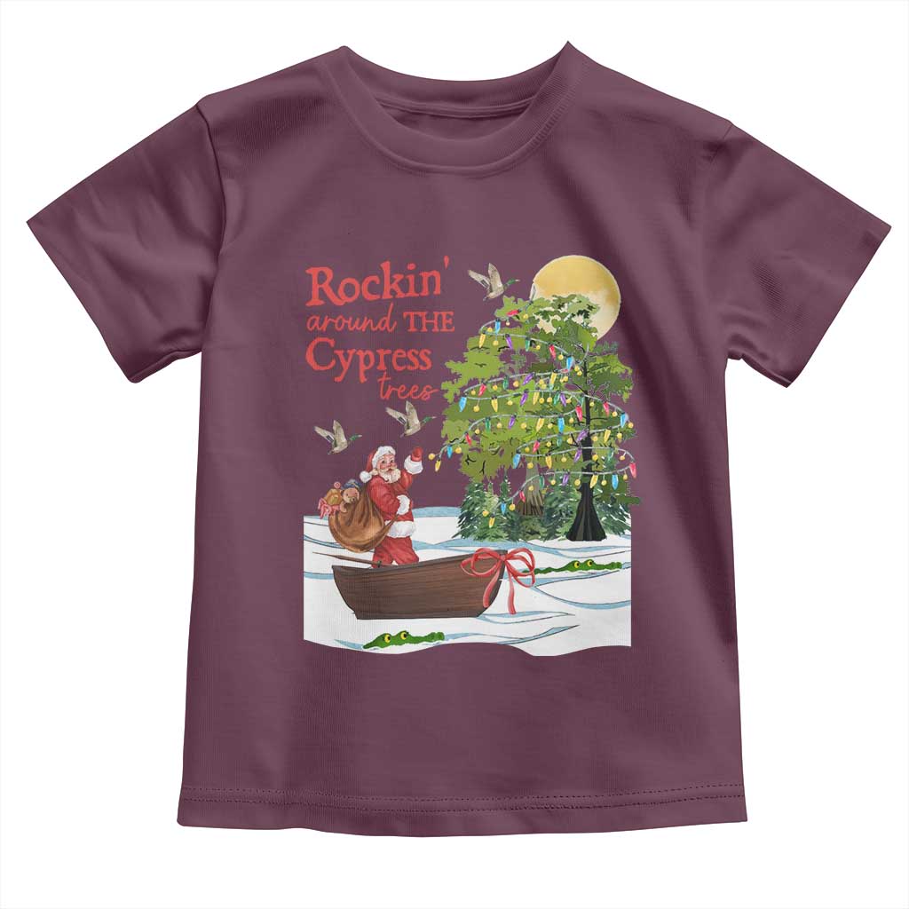 Funny Christmas Cajun Louisiana Toddler T Shirt Rockin' Around The Cypress Trees Santa Alligator TS11 Maroon Print Your Wear
