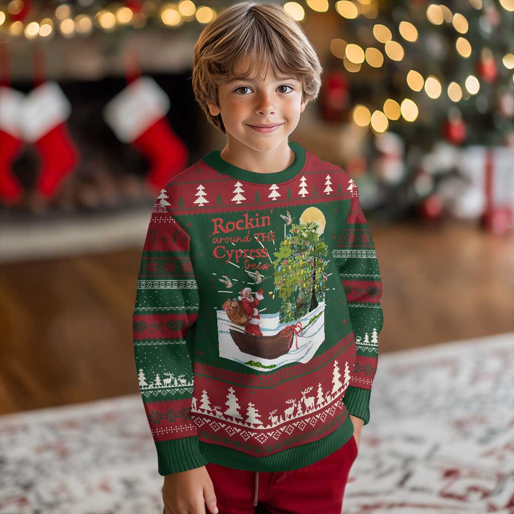 Funny Xmas Cajun Louisiana Ugly Christmas Sweater Rockin' Around The Cypress Trees Santa Alligator TS11 Christmas Print Your Wear