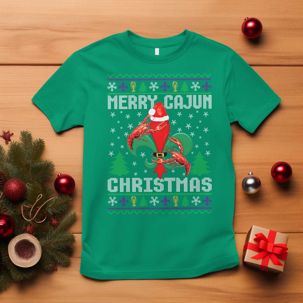 Merry Cajun Louisiana Christmas Santa Saint Symbol Crawfish T Shirt TS11 Irish Green Print Your Wear