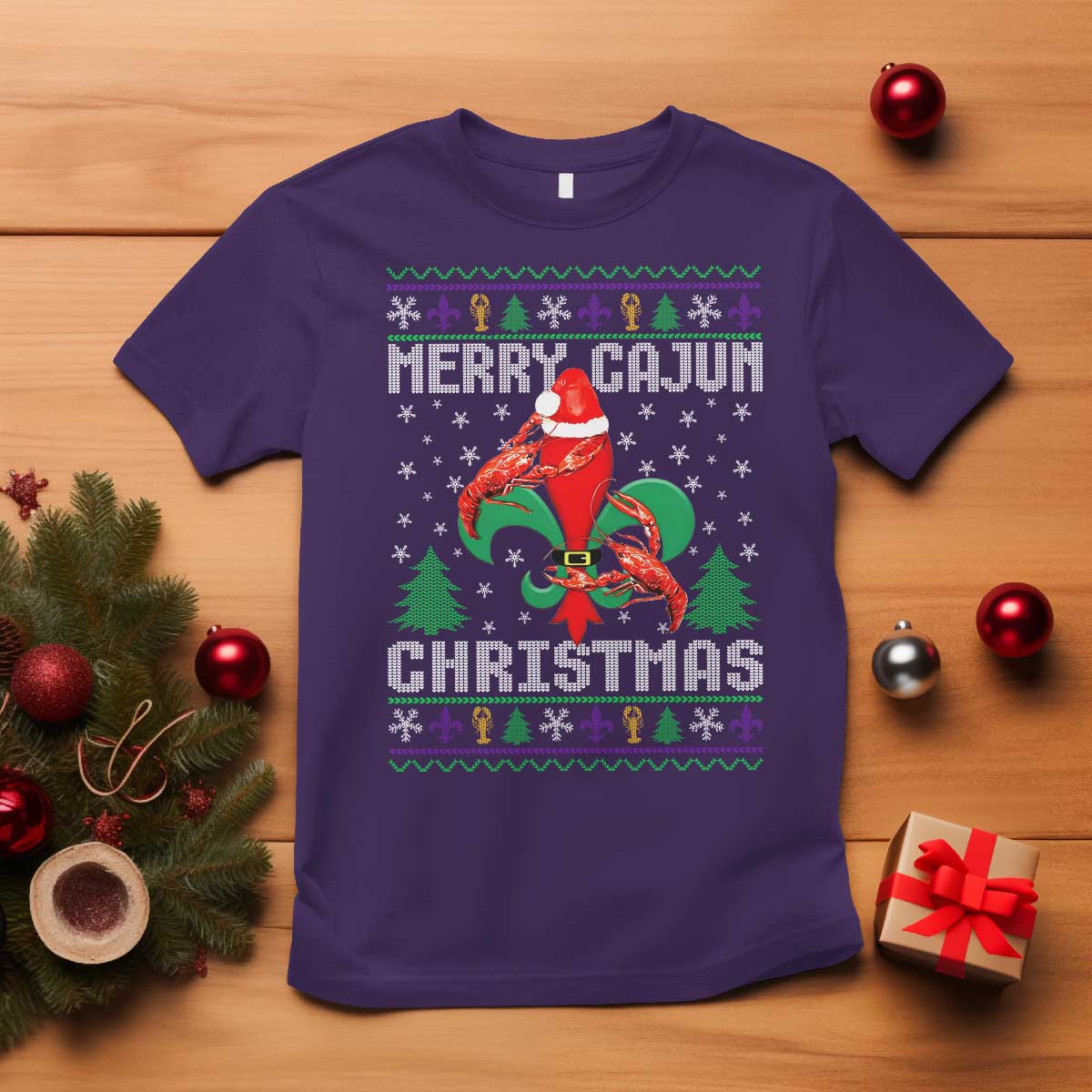 Merry Cajun Louisiana Christmas Santa Saint Symbol Crawfish T Shirt TS11 Purple Print Your Wear
