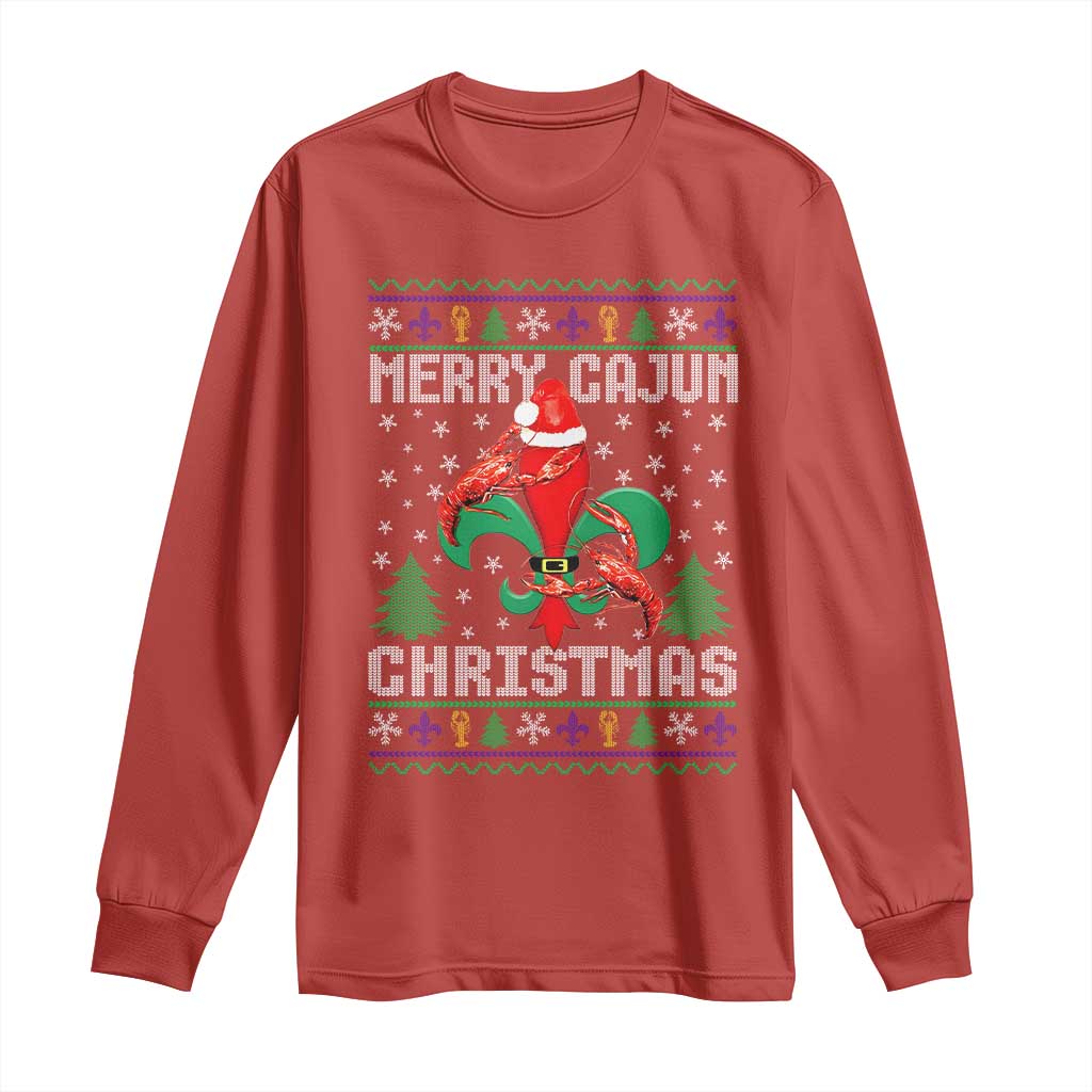 Merry Cajun Louisiana Christmas Santa Saint Symbol Crawfish Long Sleeve Shirt TS11 Red Print Your Wear