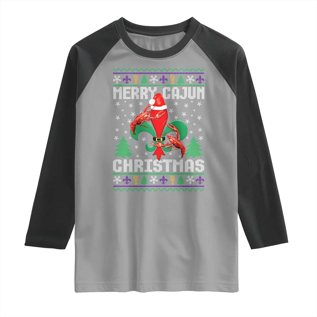 Merry Cajun Louisiana Christmas Santa Saint Symbol Crawfish Raglan Shirt TS11 Sport Gray Black Print Your Wear