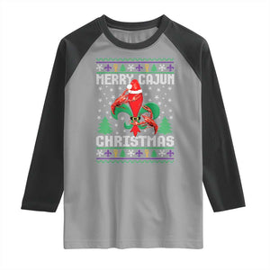 Merry Cajun Louisiana Christmas Santa Saint Symbol Crawfish Raglan Shirt TS11 Sport Gray Black Print Your Wear