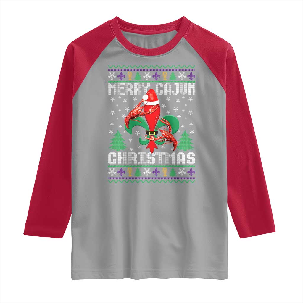 Merry Cajun Louisiana Christmas Santa Saint Symbol Crawfish Raglan Shirt TS11 Sport Gray Red Print Your Wear