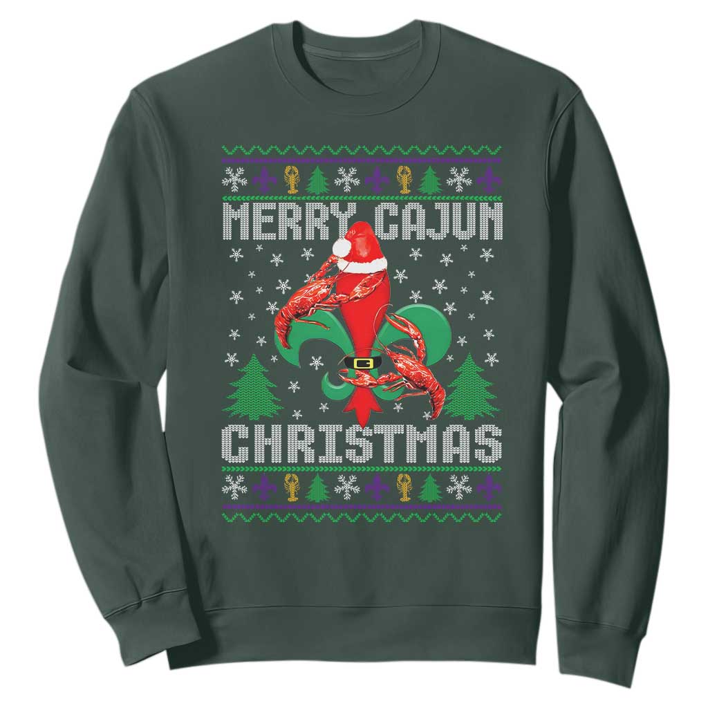 Merry Cajun Louisiana Christmas Santa Saint Symbol Crawfish Sweatshirt TS11 Dark Forest Green Print Your Wear