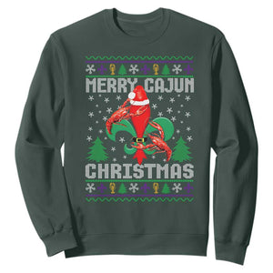 Merry Cajun Louisiana Christmas Santa Saint Symbol Crawfish Sweatshirt TS11 Dark Forest Green Print Your Wear