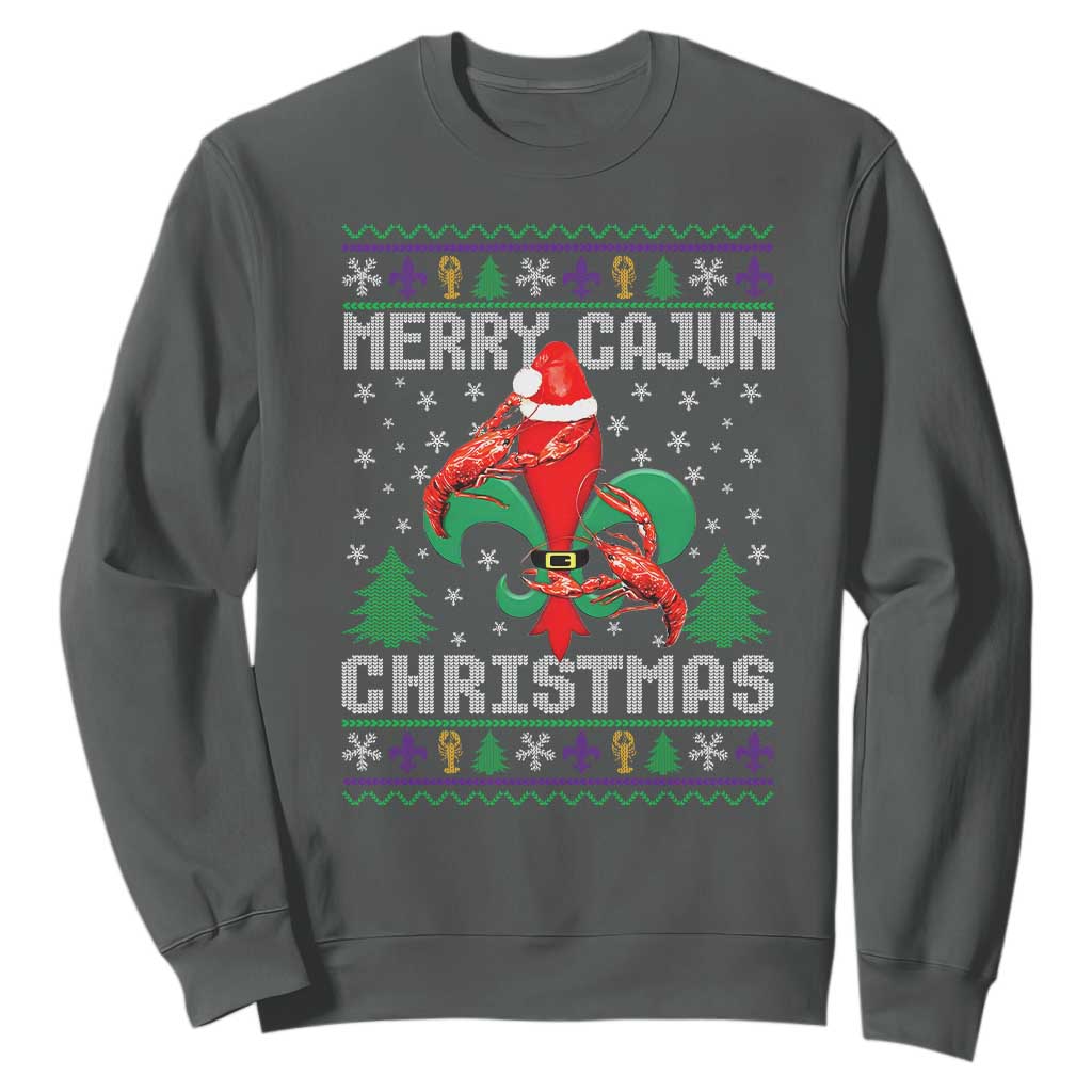 Merry Cajun Louisiana Christmas Santa Saint Symbol Crawfish Sweatshirt TS11 Dark Heather Print Your Wear
