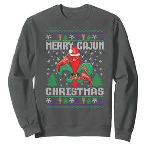 Merry Cajun Louisiana Christmas Santa Saint Symbol Crawfish Sweatshirt TS11 Dark Heather Print Your Wear